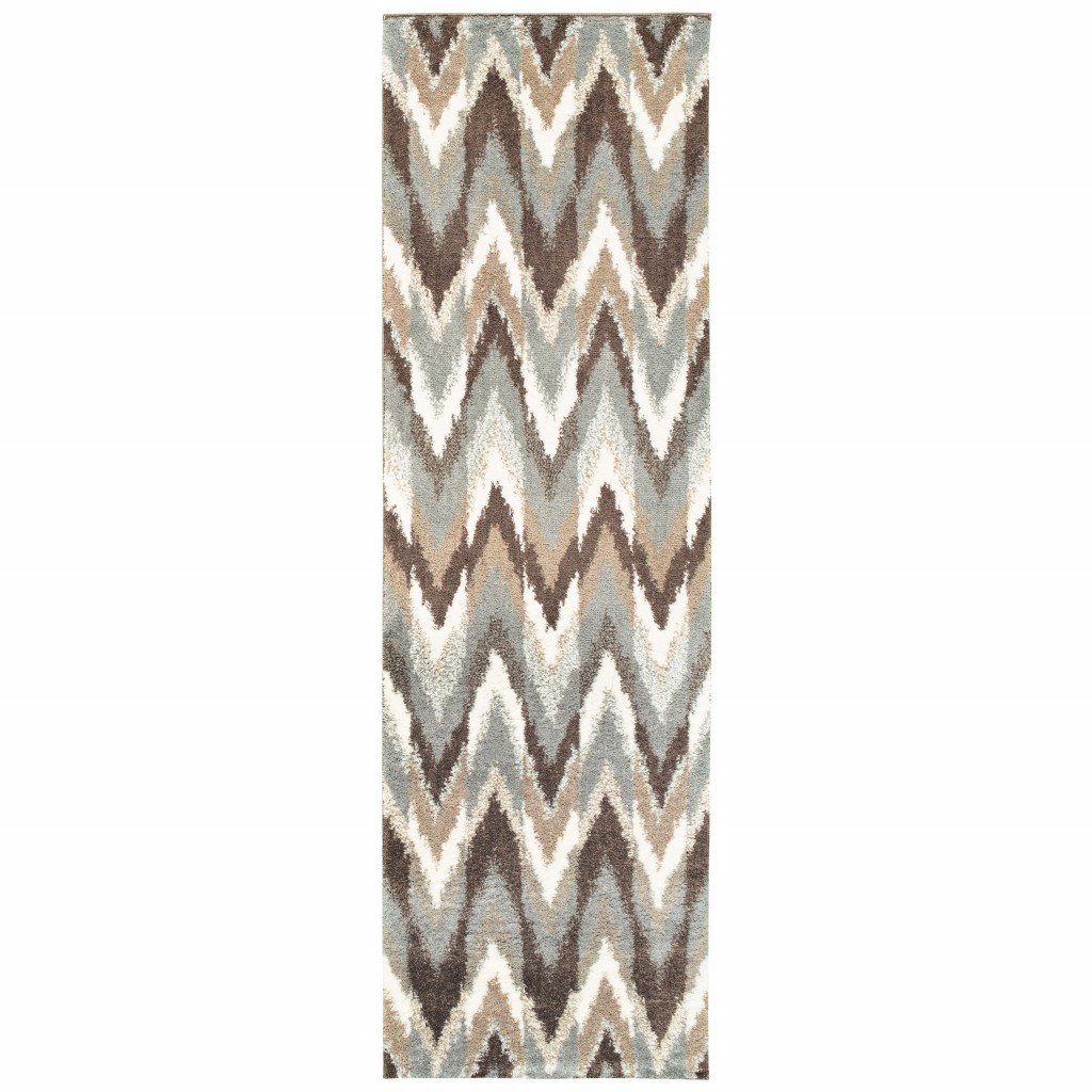 2’X8’ Gray And Taupe Ikat Pattern Runner Rug-388844-1