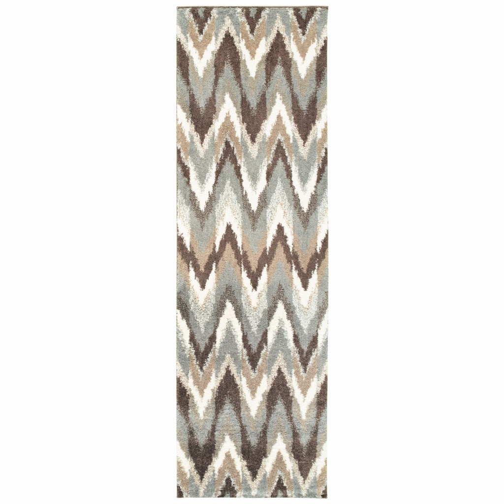 2" X 8" Gray And Taupe Ikat Pattern Runner Rug