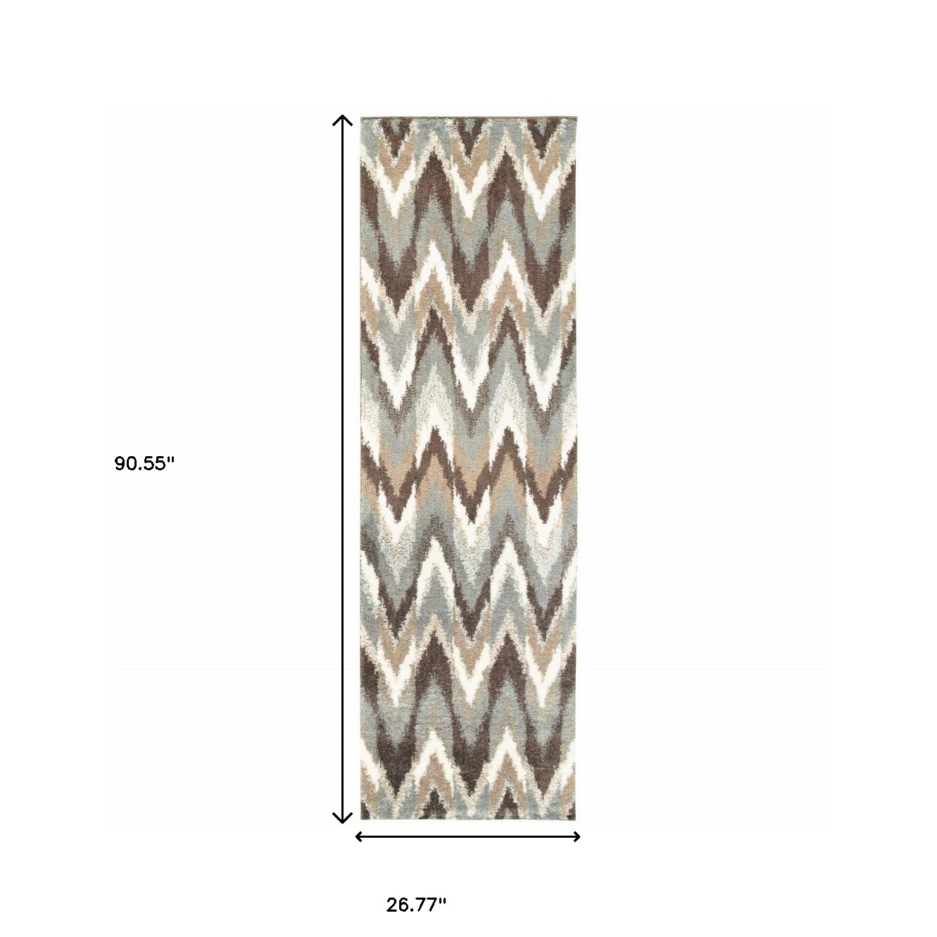 2" X 8" Gray And Taupe Ikat Pattern Runner Rug