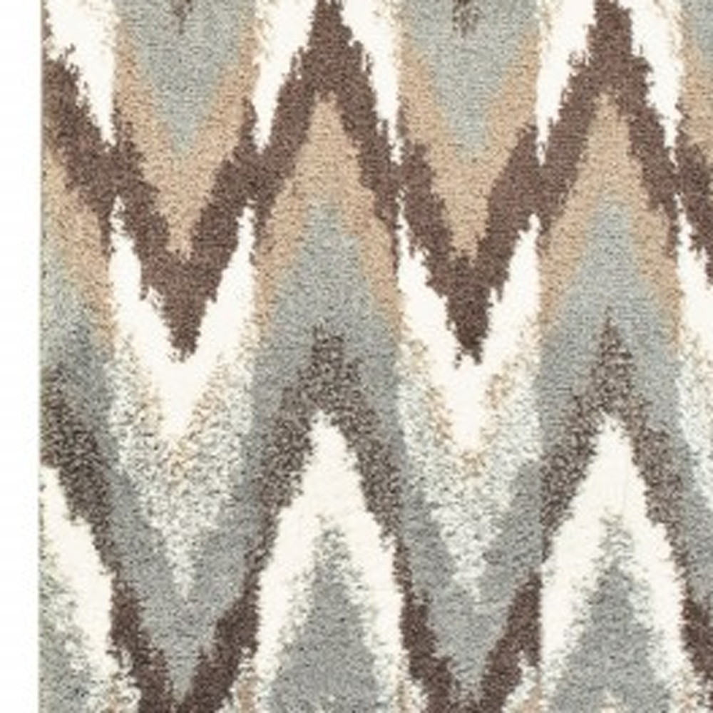 2" X 8" Gray And Taupe Ikat Pattern Runner Rug