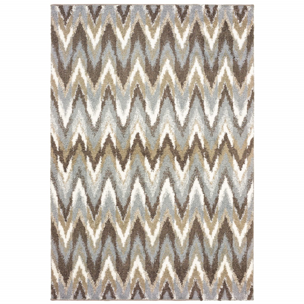 4" X 6" Gray And Taupe Ikat Pattern Area Rug