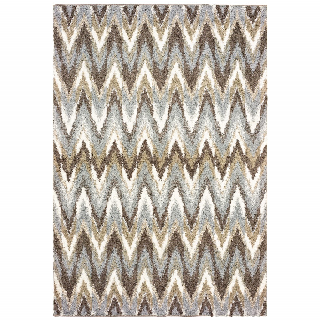 5’X8’ Gray And Taupe Ikat Pattern Area Rug-388846-1