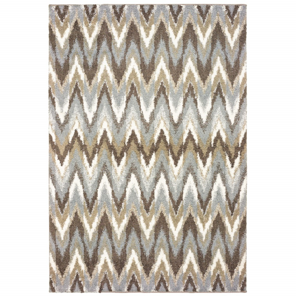 5" X 8" Gray And Taupe Ikat Pattern Area Rug