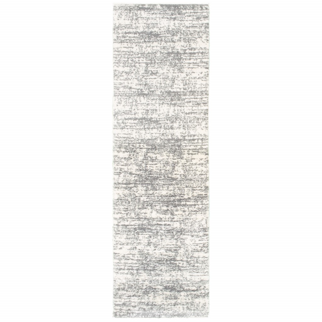 2" X 8" Ivory And Gray Abstract Strokes Runner Rug