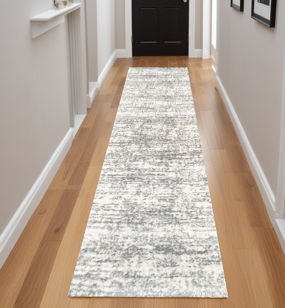2" X 8" Ivory And Gray Abstract Strokes Runner Rug