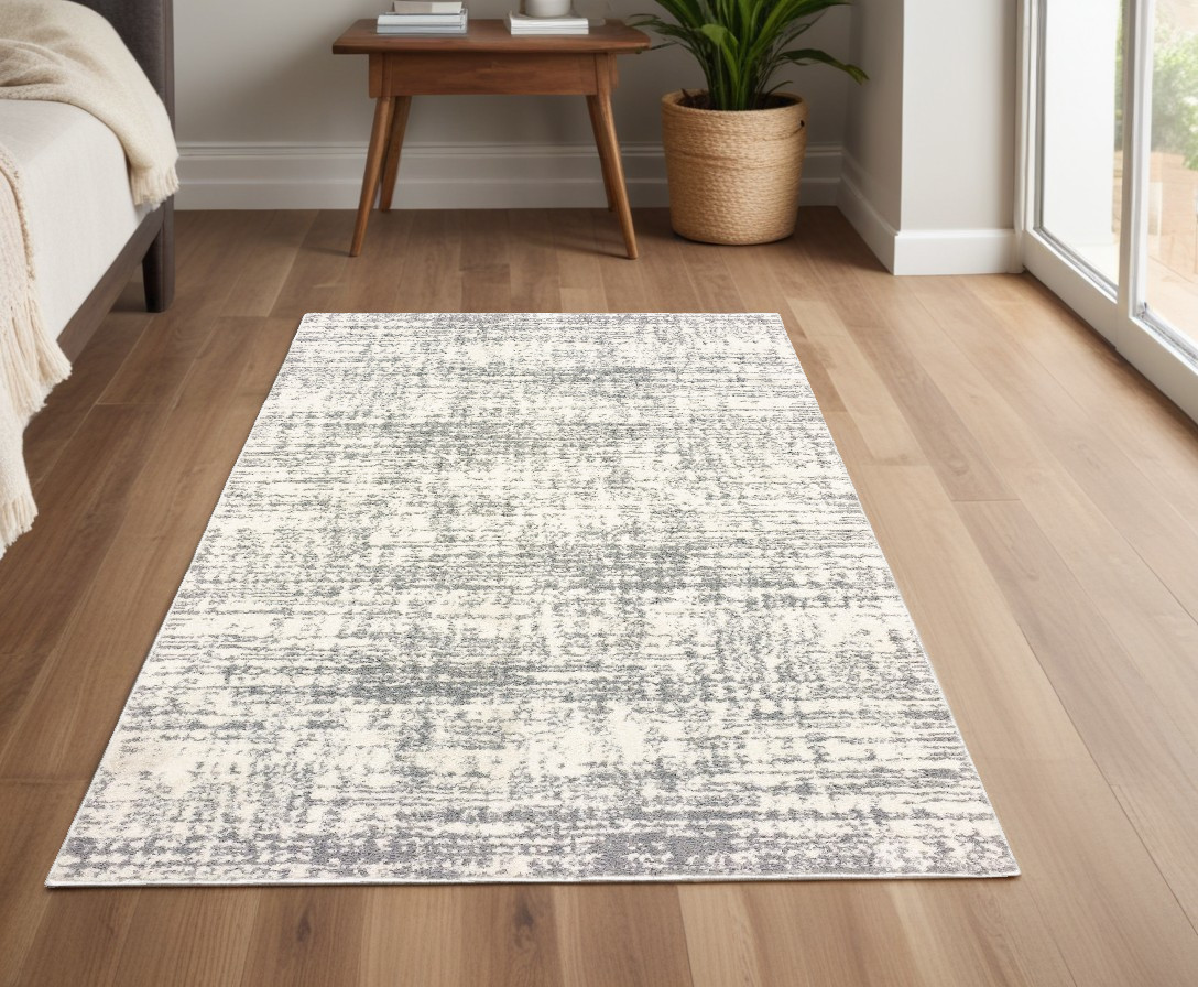 4" X 6" Ivory And Gray Abstract Strokes Area Rug