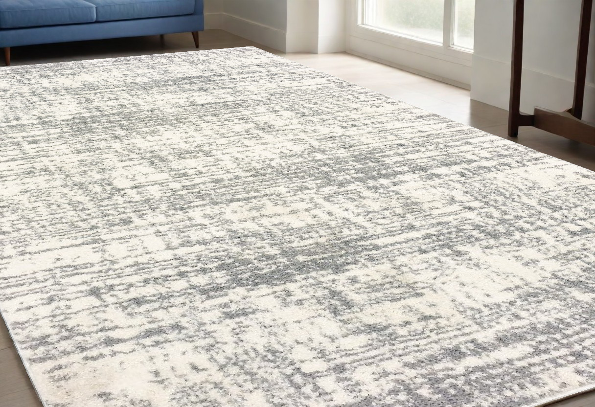 5" X 8" Ivory And Gray Abstract Strokes Area Rug