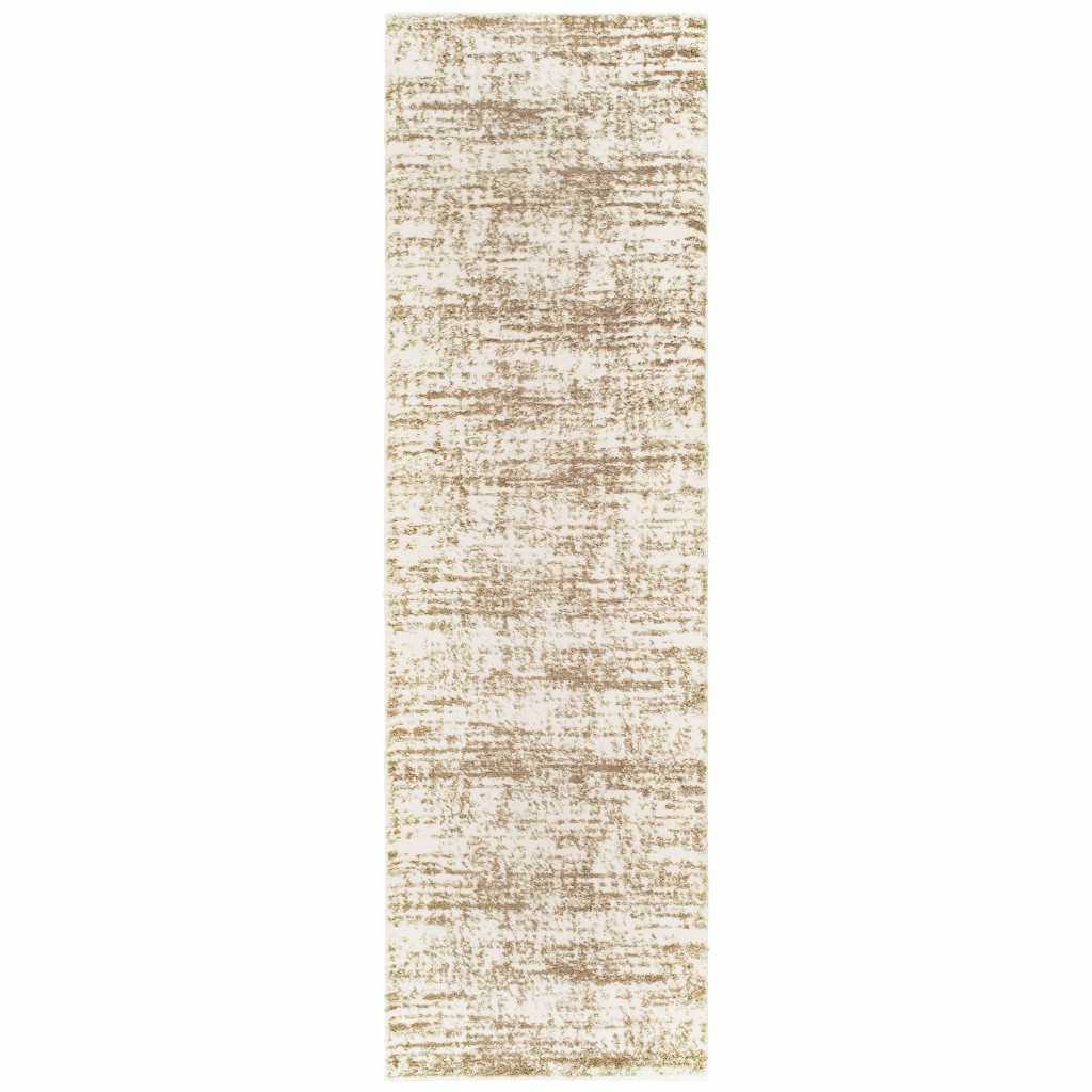 2" X 8" Ivory And Gray Abstract Strokes Runner Rug