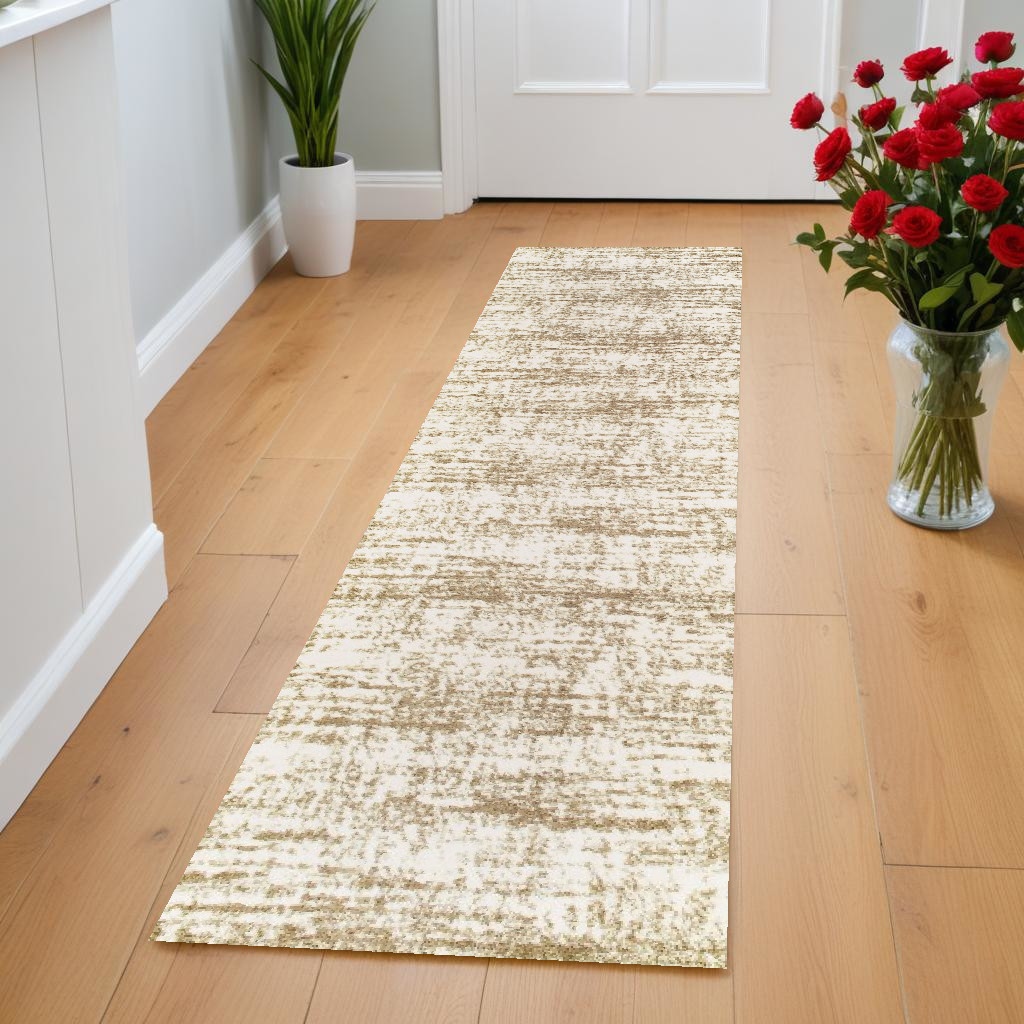 2" X 8" Ivory And Gray Abstract Strokes Runner Rug