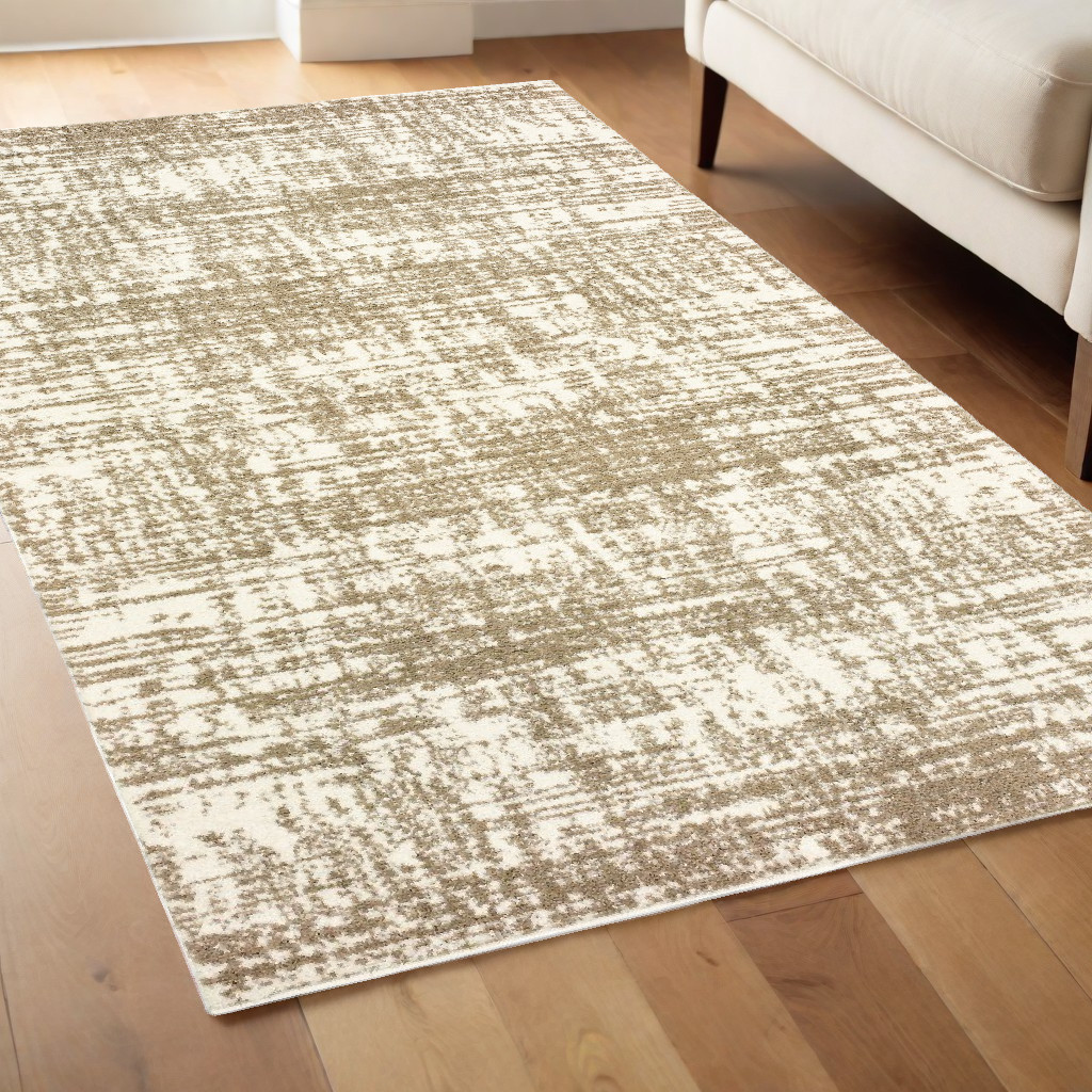 4" X 6" Ivory And Gray Abstract Strokes Area Rug