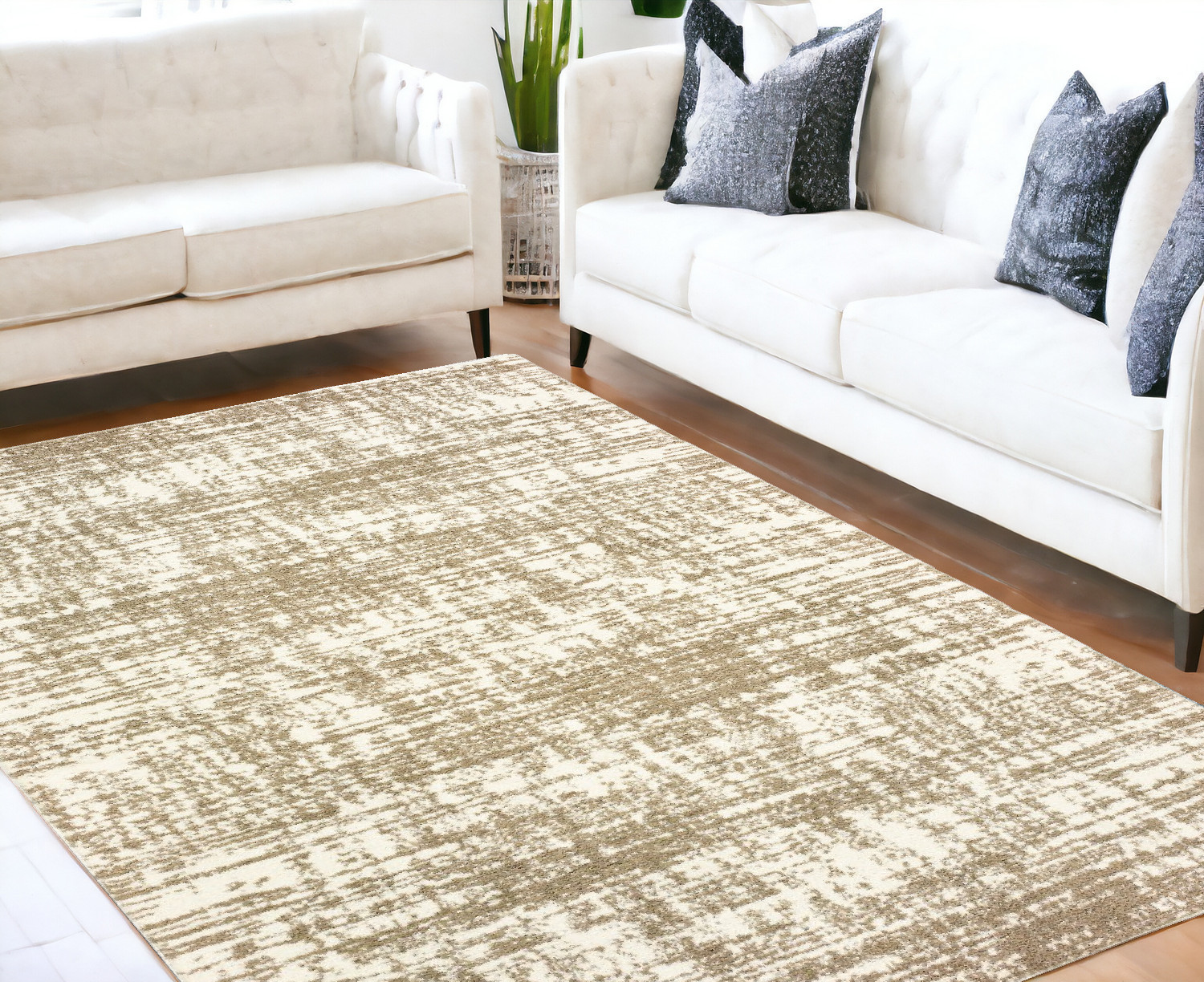 5" X 8" Ivory And Gray Abstract Strokes Area Rug