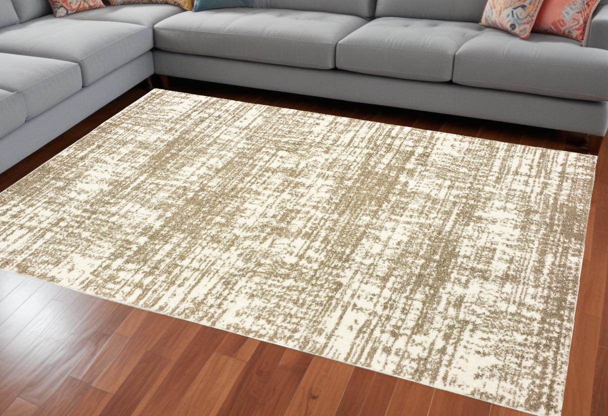 8" X 11" Ivory And Gray Abstract Strokes Area Rug