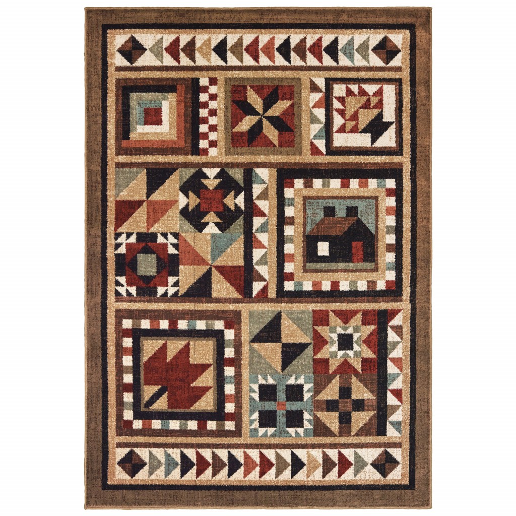 4’X6’ Brown And Red Ikat Patchwork Area Rug-388869-1