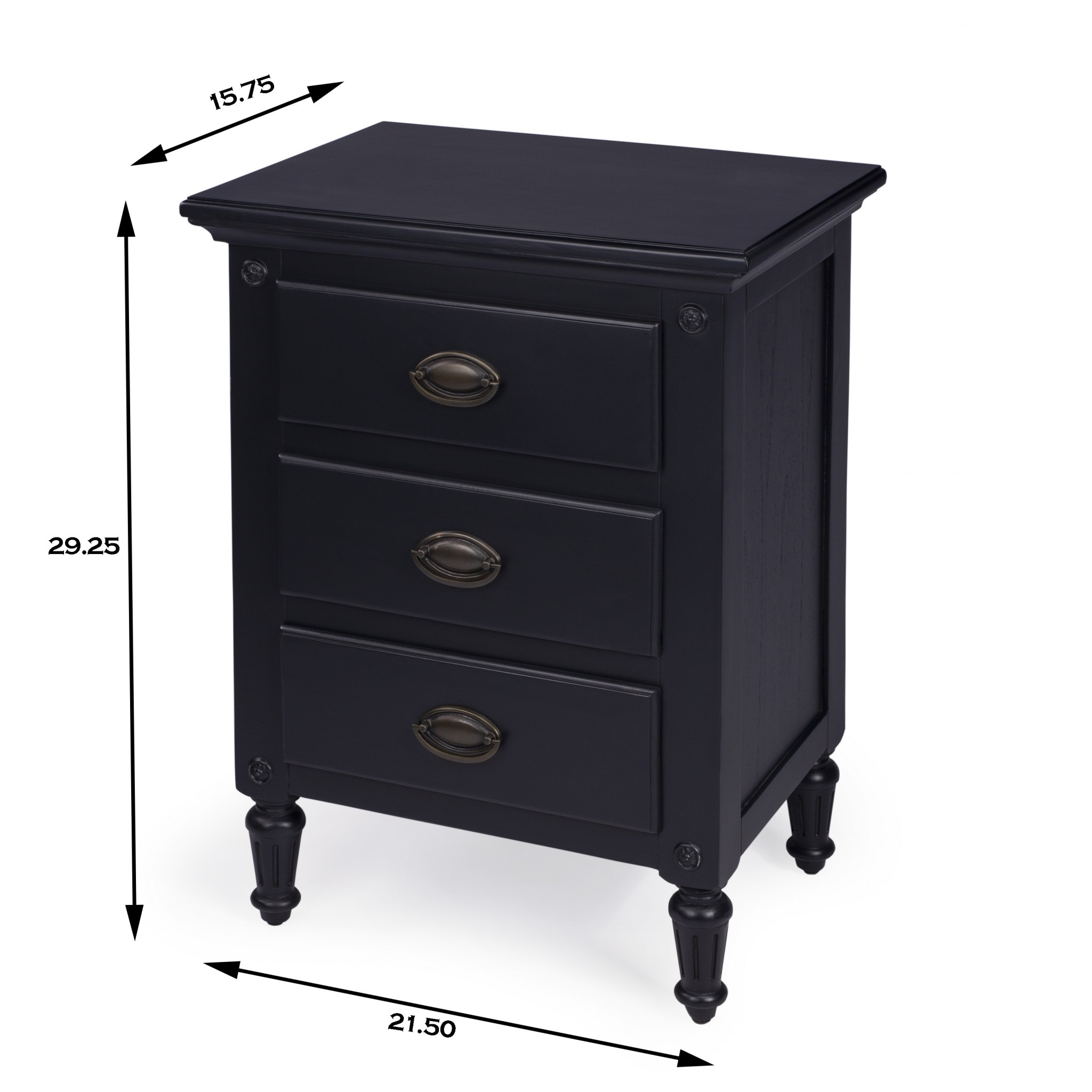 Mahogany Black 3 Drawer Nightstand