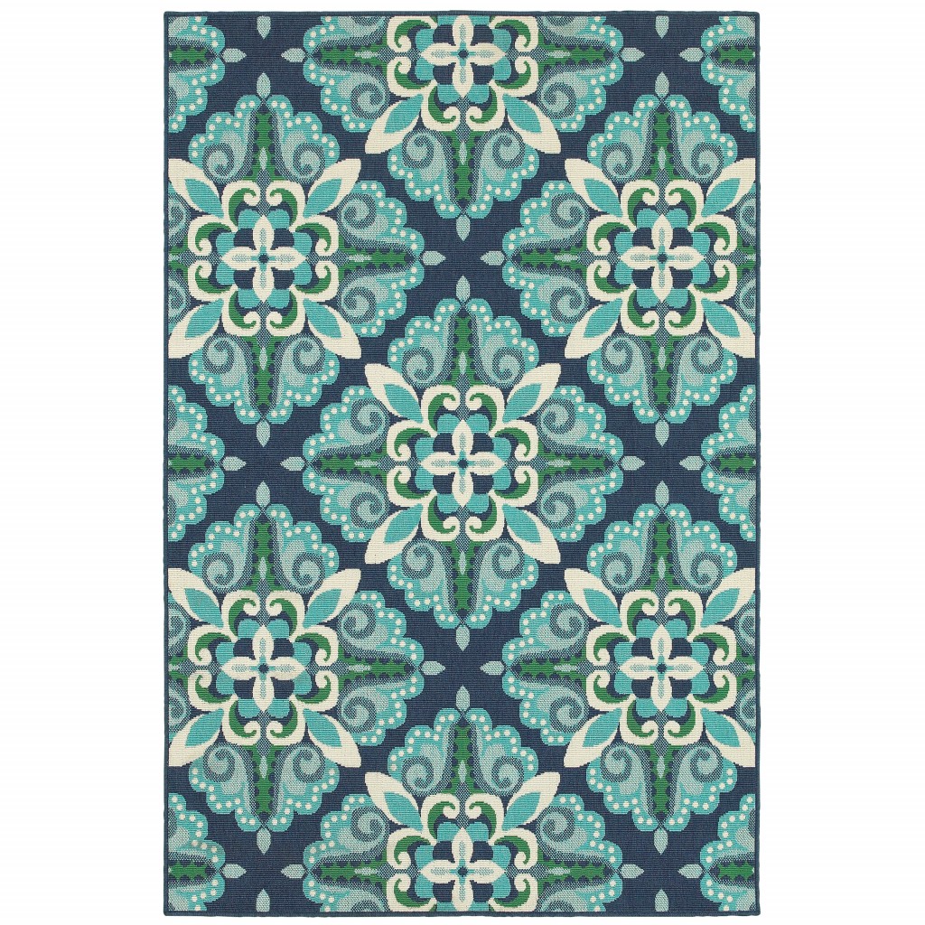 2' x 3' Blue and Green Floral Indoor Outdoor Area Rug-388924-1