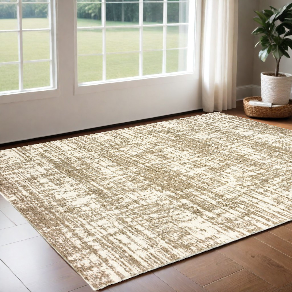 2" X 3" Ivory And Gray Abstract Strokes Scatter Rug