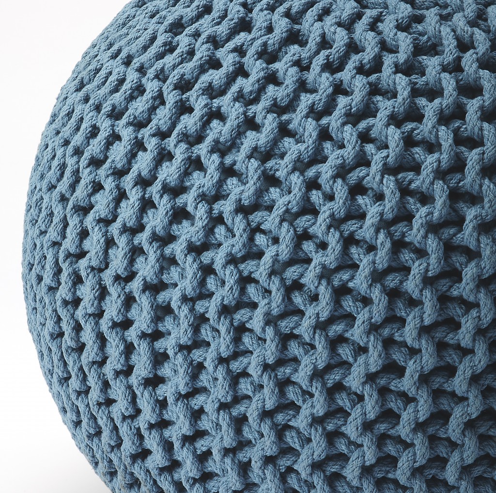 Cool Blue Woven Pouf Ottoman