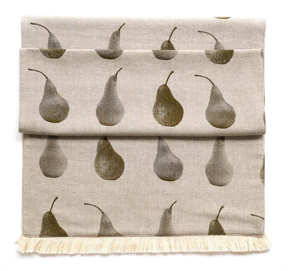Set of Green Pear Pattern Table Runner with 8 Matching Napkins
