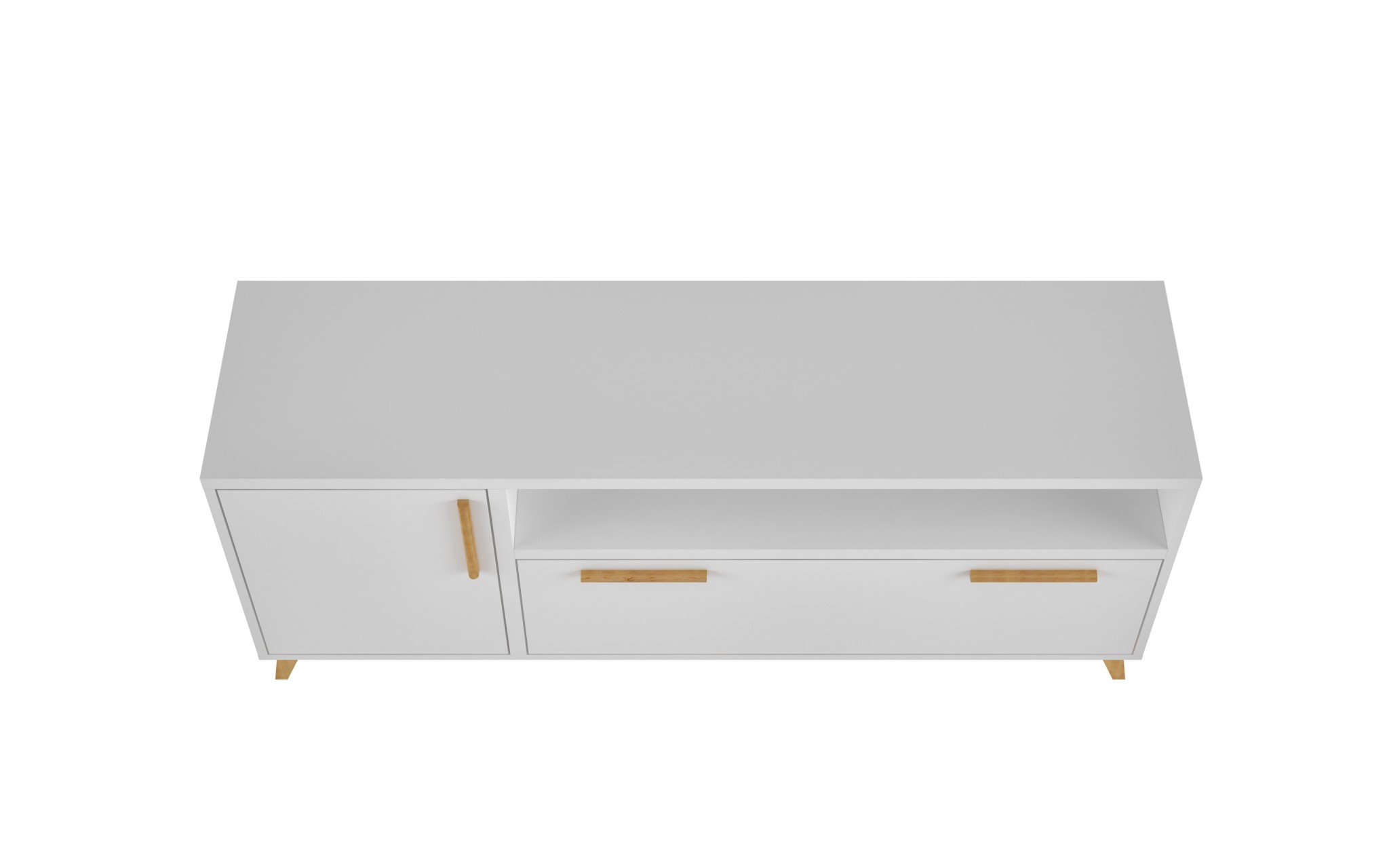 Modern White and Natural Long Door TV Stand