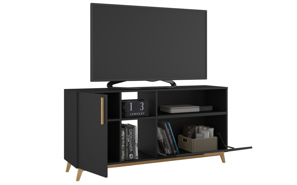 Modern Black and Natural Asymmetrical TV Stand