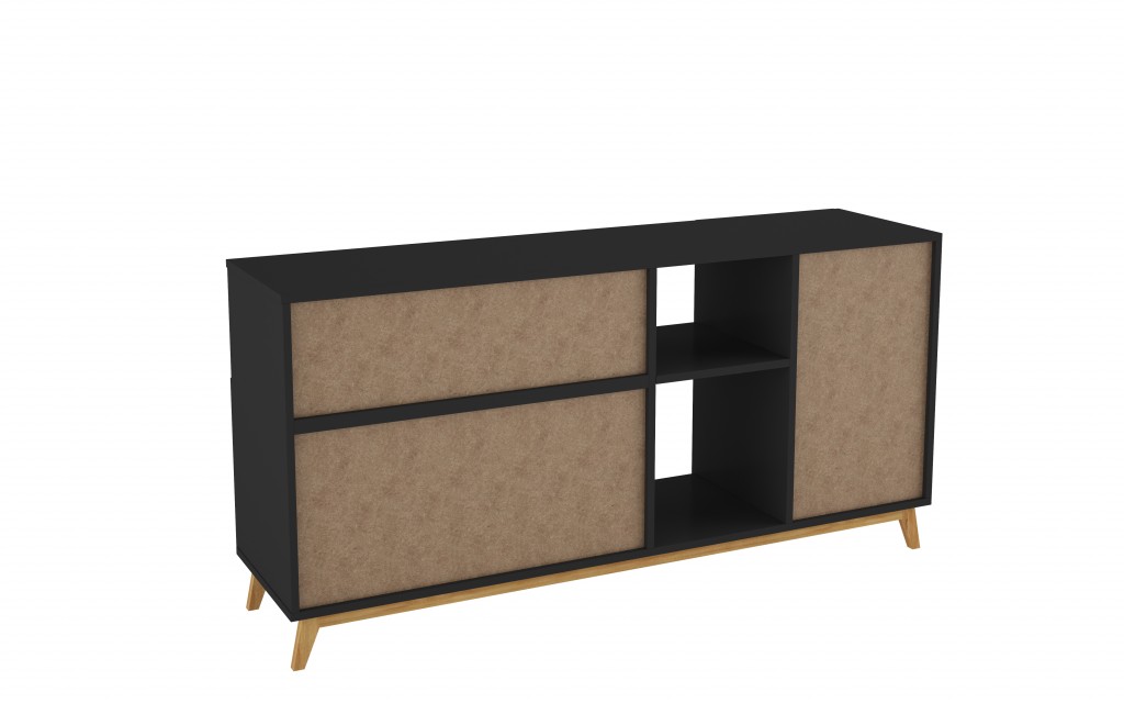 Modern Black and Natural Asymmetrical TV Stand