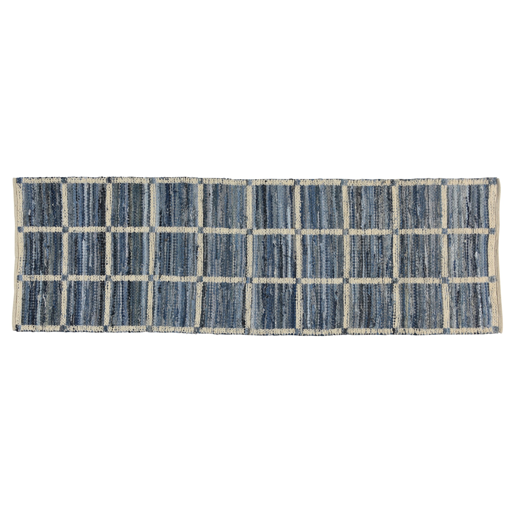3' X 8' Blue And Gray Grid Runner Rug-389077-1