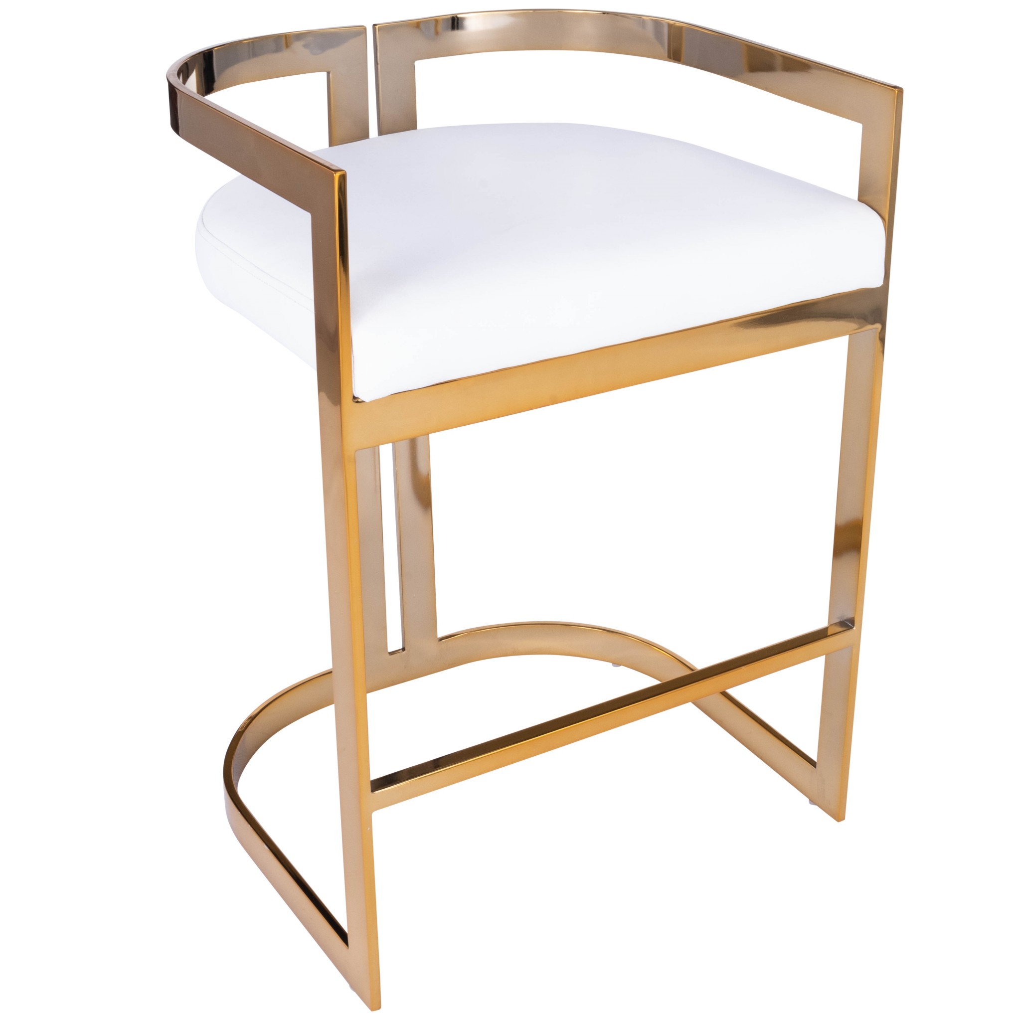 Gold And White Faux Leather Counter Stool