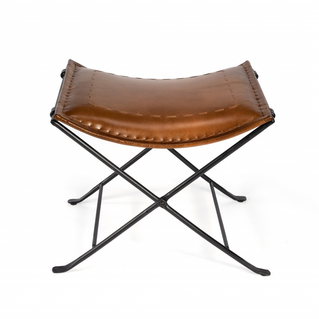 Foldable Brown Leather Stool