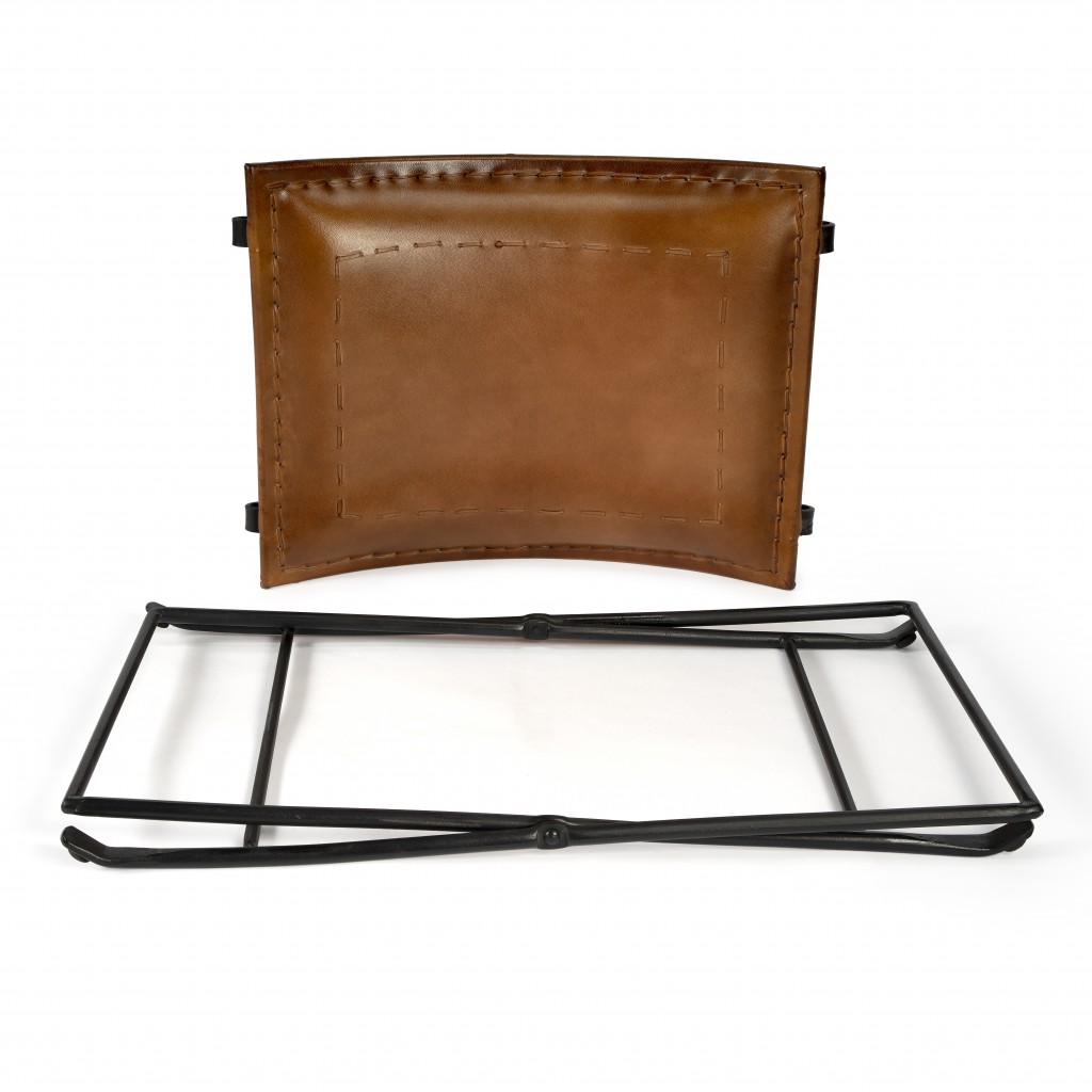 Foldable Brown Leather Stool