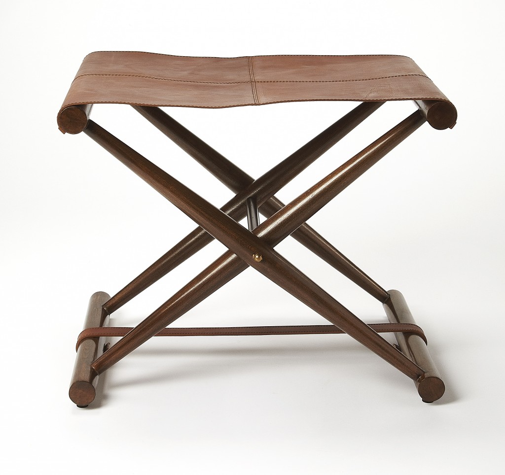 Brown Wood and Leather Portable Stool