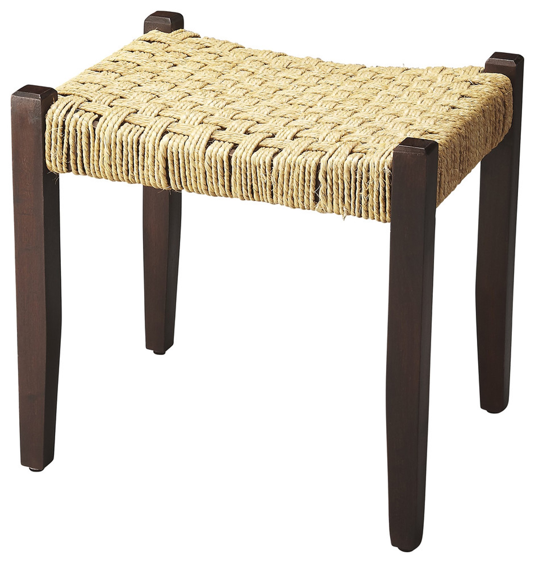 Solid Wood And Woven Jute Stool