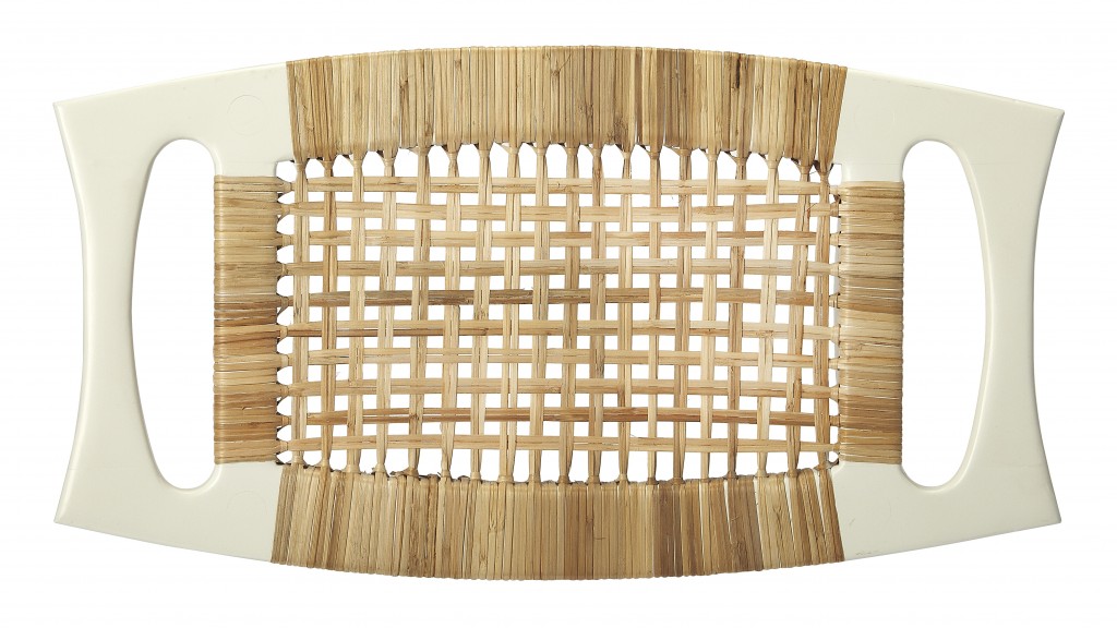 White and Natural Cane Woven Stool