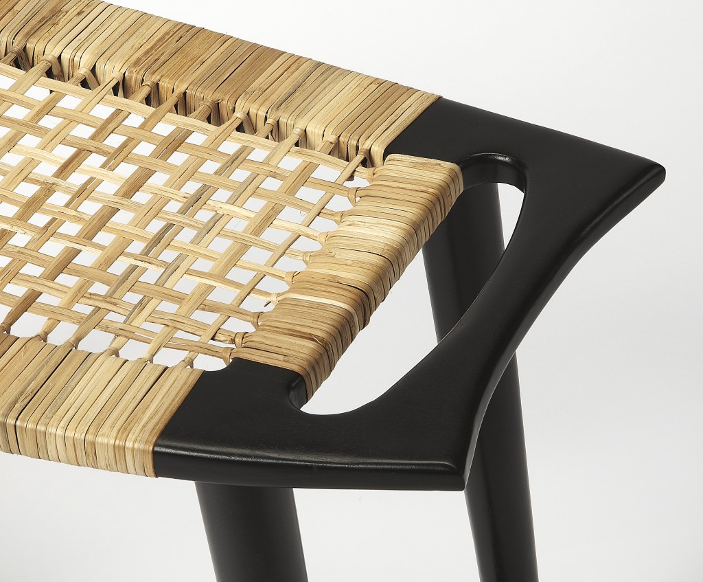 Black and Natural Cane Woven Stool