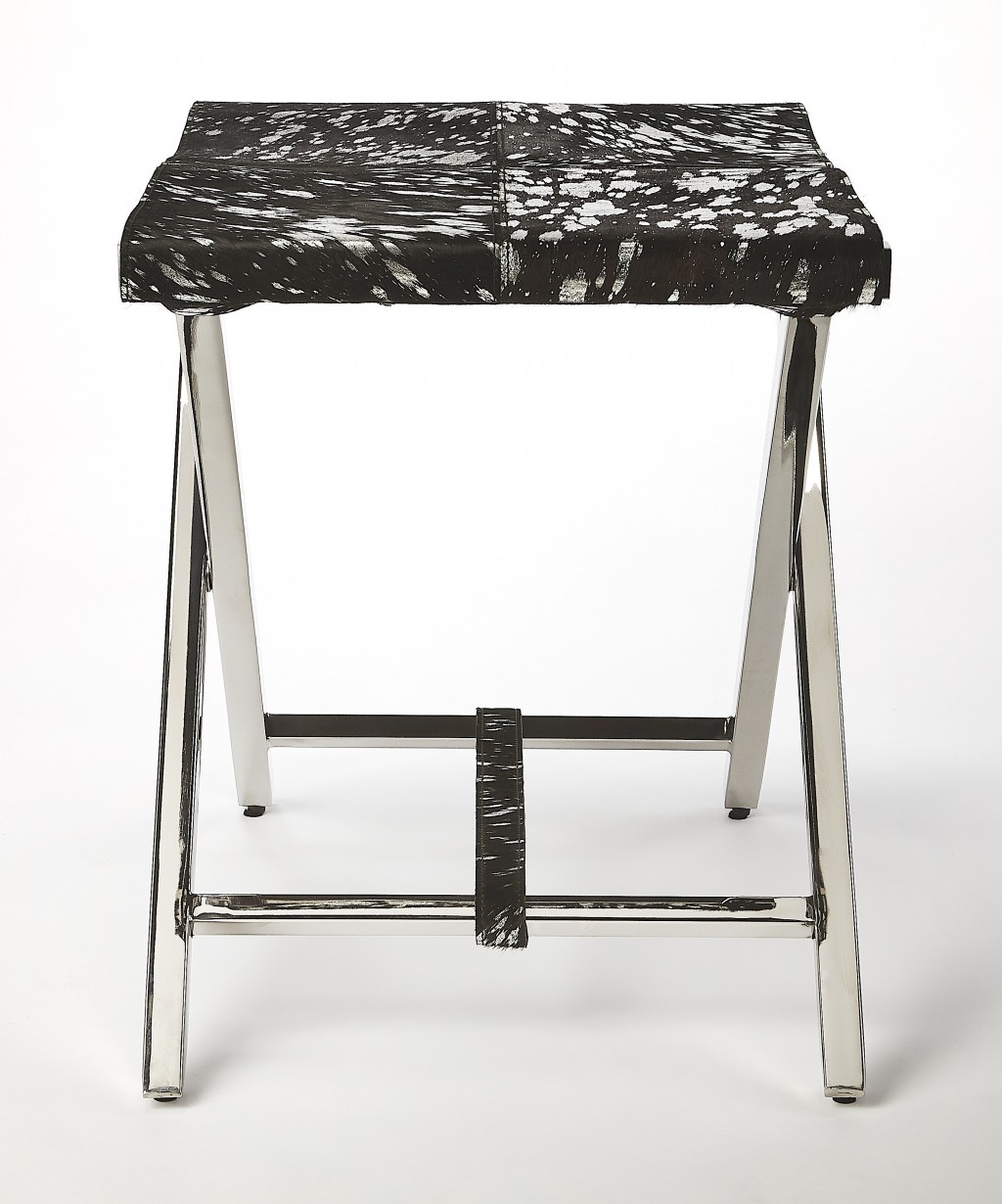 Stainless Steel Black and White Leather Portable Stool