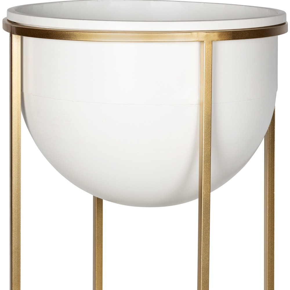 Set of Two White and Gold Metal Planters