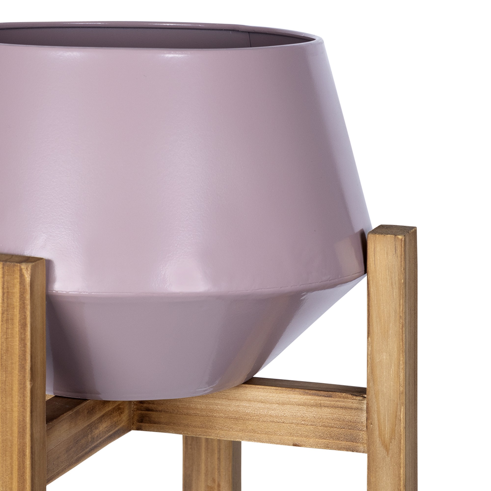 Pink Hexagonal Planter with Wooden Base