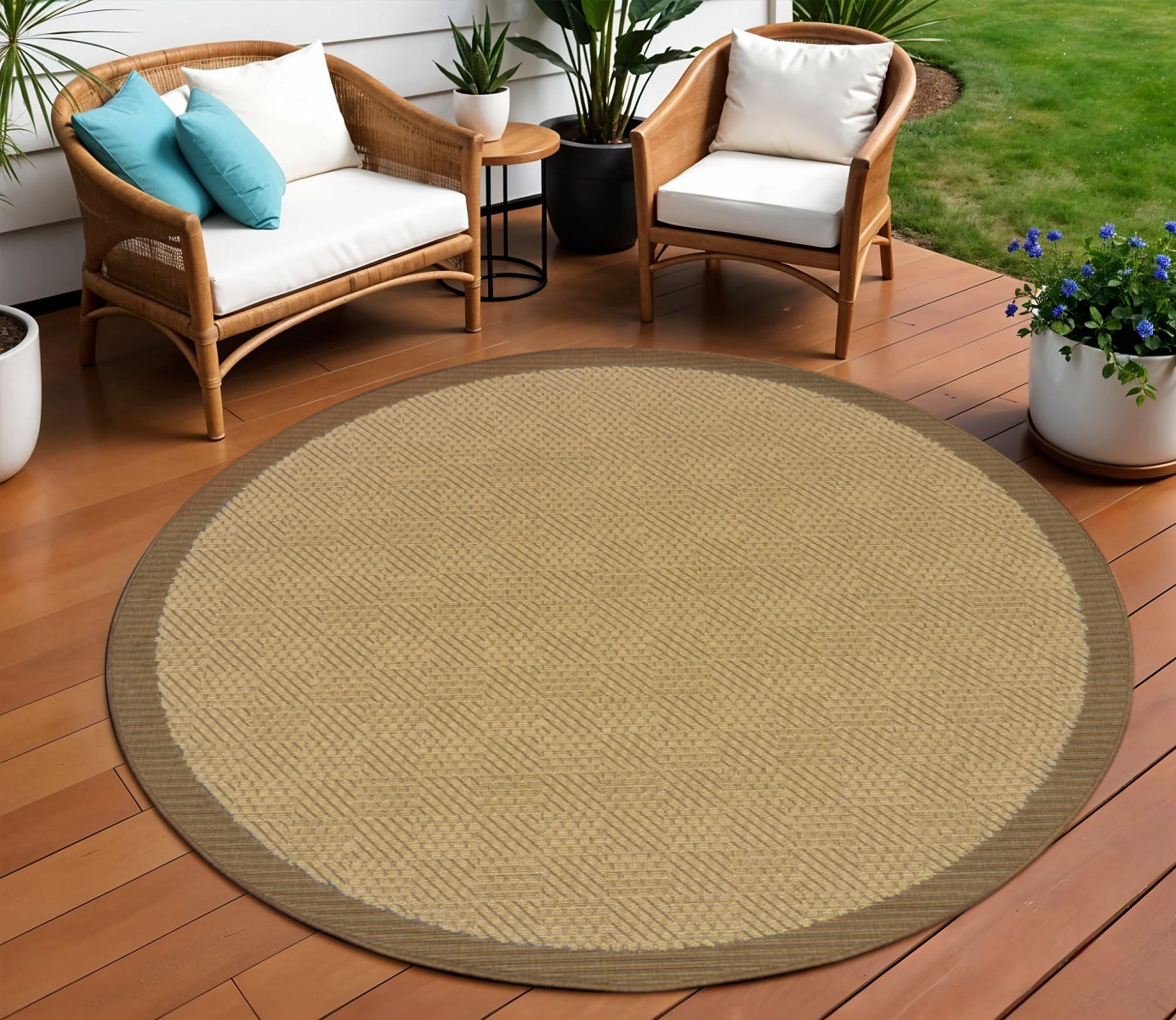 8' X 8' Beige Round Indoor Outdoor Area Rug-389487-1