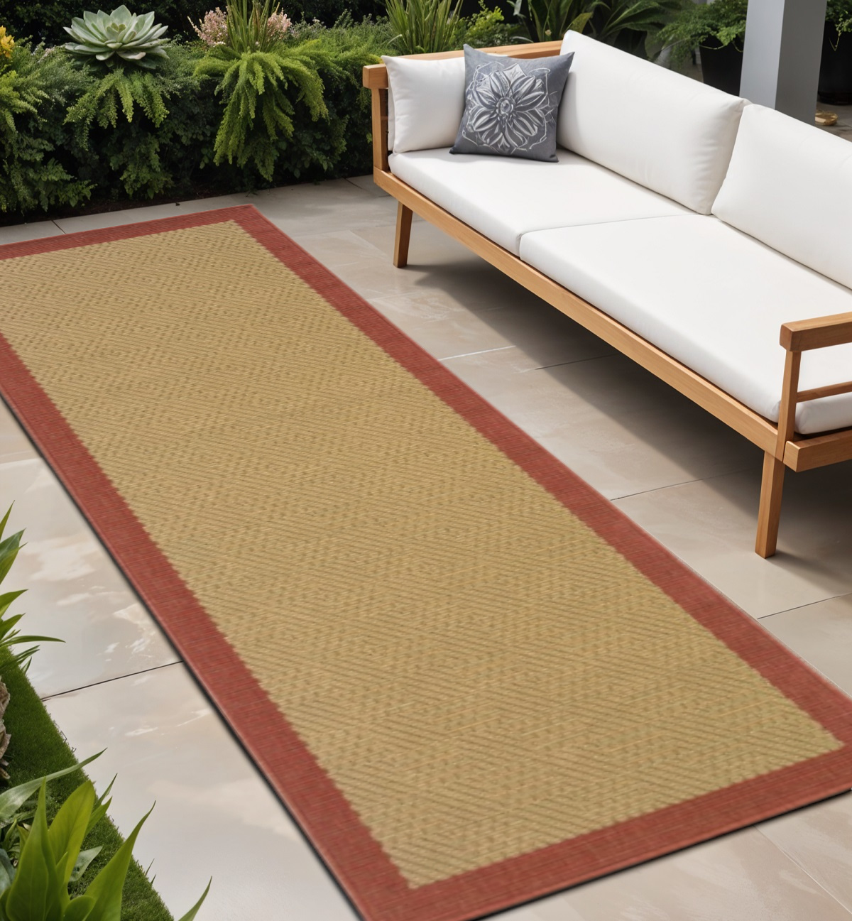 8' Beige Indoor Outdoor Runner Rug-389489-1