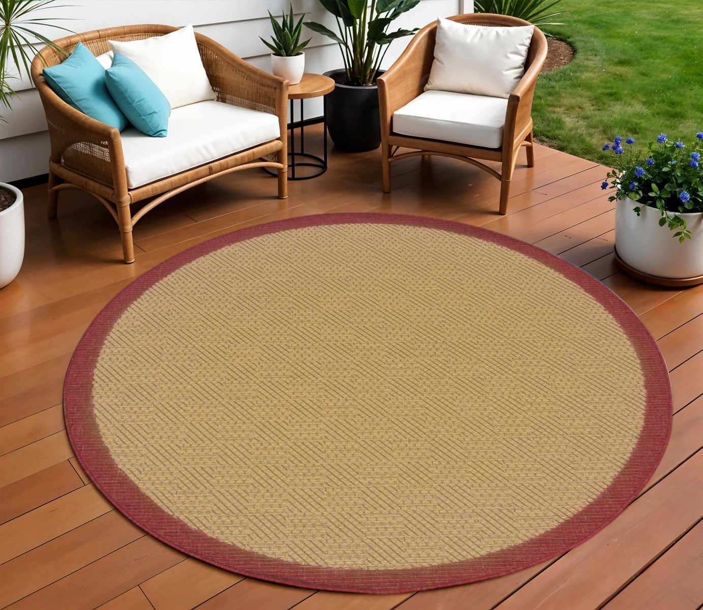 8' X 8' Beige Round Indoor Outdoor Area Rug-389495-1