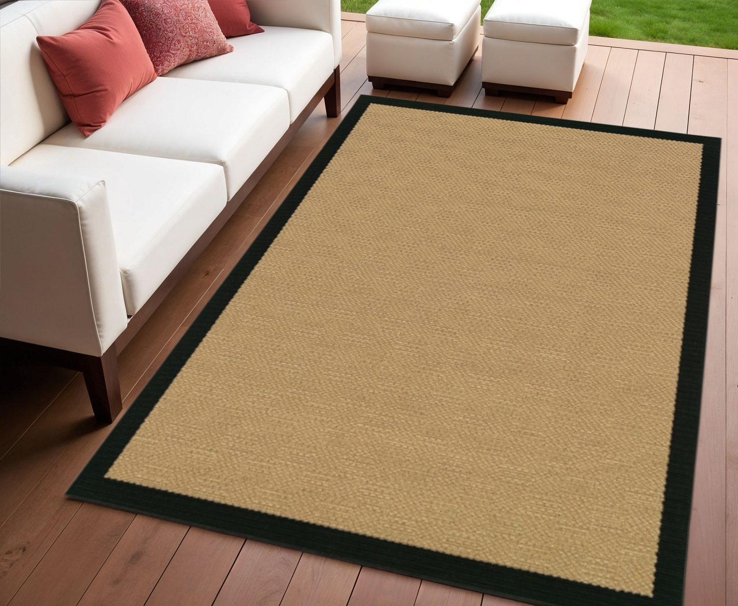 4' X 6' Beige And Black Indoor Outdoor Area Rug-389499-1