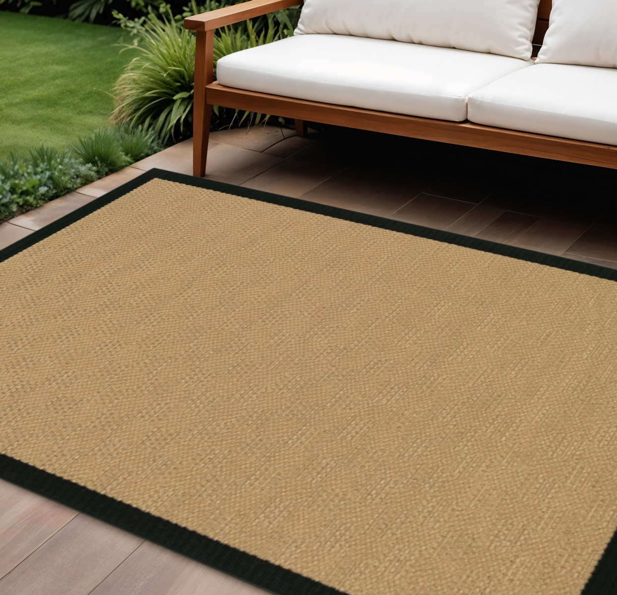 5' X 8' Beige And Black Indoor Outdoor Area Rug-389500-1