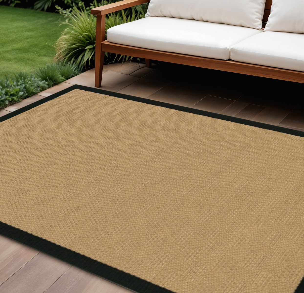 6' X 9' Beige And Black Indoor Outdoor Area Rug-389501-1