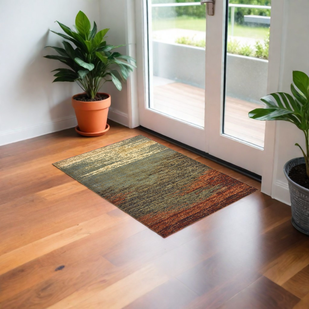3' X 5' Blue And Brown Distressed Area Rug-389509-1