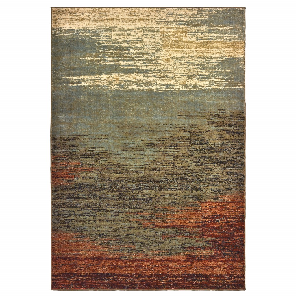 5’X7’ Blue And Brown Distressed Area Rug-389510-1