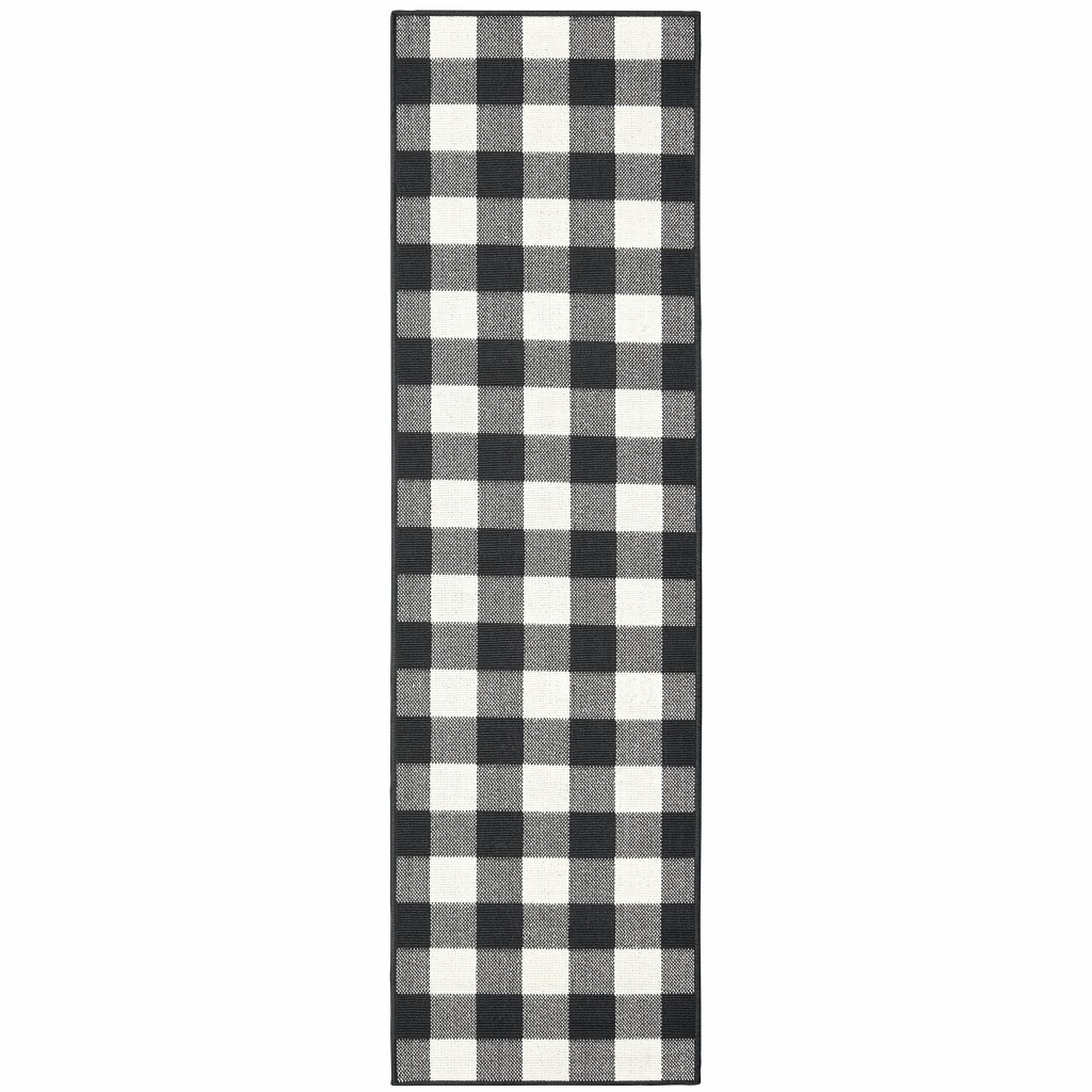 2' X 8' Black and Ivory Indoor Outdoor Area Rug-389517-1