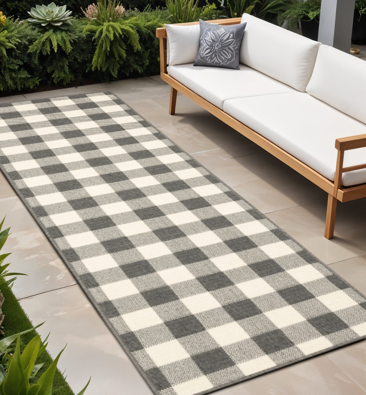 8' Gray And Ivory Indoor Outdoor Runner Rug-389524-1