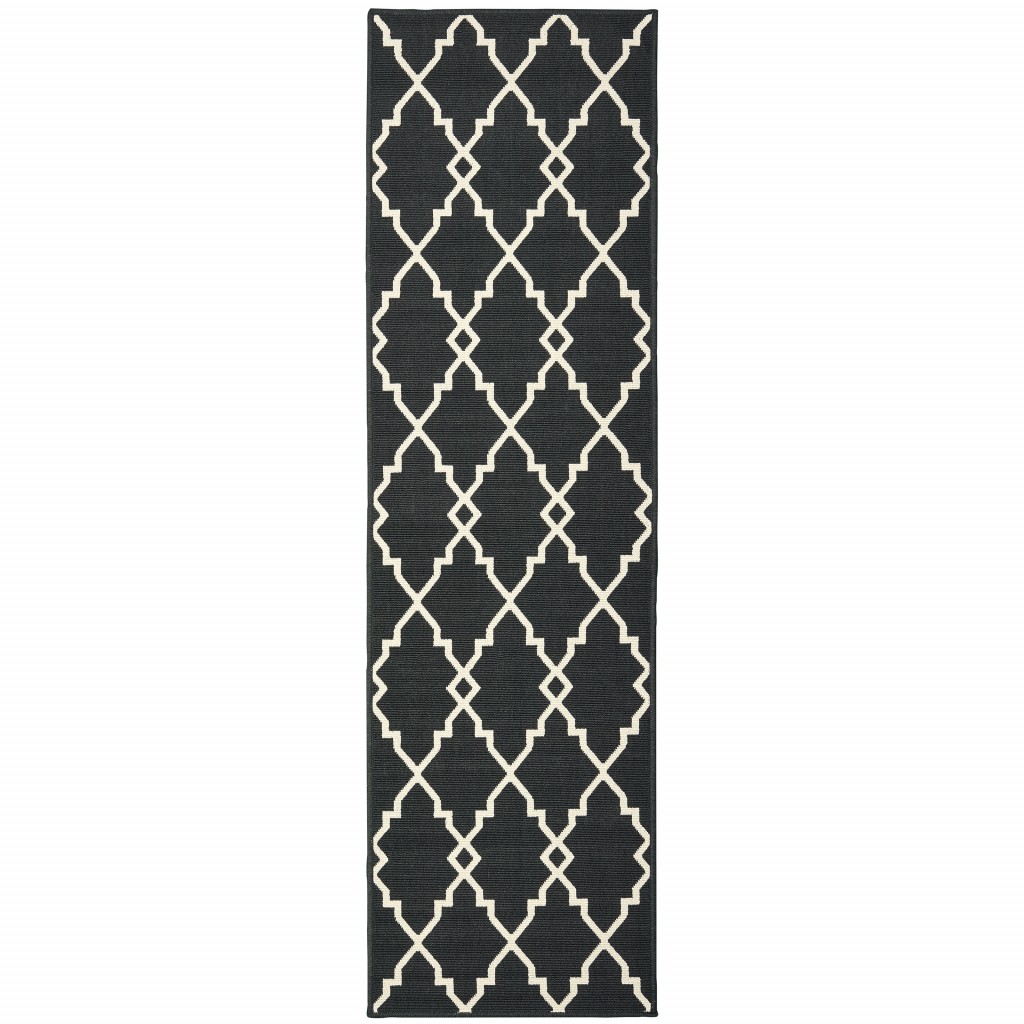 2' X 8' Black and Ivory Indoor Outdoor Area Rug-389531-1