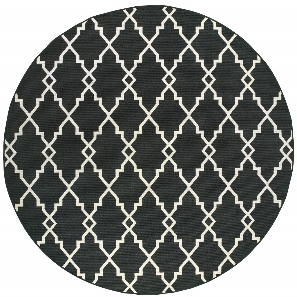 8' x 8' Black and Ivory Indoor Outdoor Area Rug-389536-1