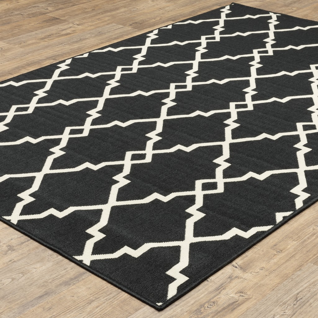 2x4 Black and Ivory Trellis Indoor Outdoor Area Rug