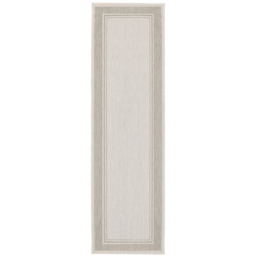 3' X 6' Gray And Ivory Indoor Outdoor Runner Rug-389628-1